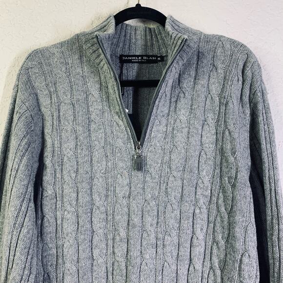 DANIELE BLASI NWT Sweater XL Italian Wool Cable Knit Quarter Zip‎ Mock Neck - Picture 5 of 11